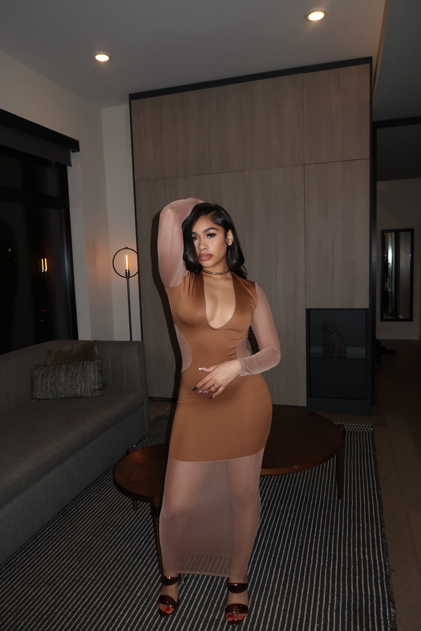 Bronzed figure dress